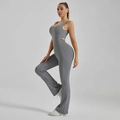 Dunkelgrauer Yoga-Einteiler mit Ausschnitt an der Taille und ausgestelltem Bein - XS / Meeresfelsengrau