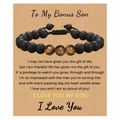Adjustable tiger eye bead bracelet for bonus son on a sentimental message card - To My Bonus Son