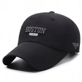 Classic black baseball cap with grey Boston embroidery and breathable sun protection fabric - Adjustable / Black