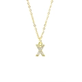 Gold square necklace featuring letter X pendant set with sparkling cubic zirconia stones - Letter X