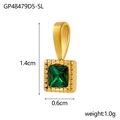 Detailed macro view of green zircon birthstone pendant with gold metal dots and measurements - Square - Dark Green