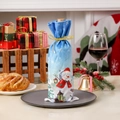 Housse de bouteille de vin de Noël bleue avec motif bonhomme de neige et ruban doré - Bonhomme de neige / Bleu