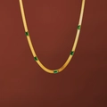 18K gold-plated snake chain necklace with five emerald-cut green zircon gemstones - Necklace / Gold-Green Zircon