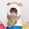 Cappello invernale per bambini in morbido peluche marrone e bianco con corna di cervo - Stile Corna - Cachi