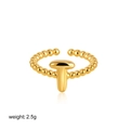 18K gold plated beaded open ring featuring a bold T-shape letter design for women - Letter T Style (T249_20)