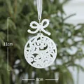 White Christmas bow ornament with gold glitter and hollow floral pattern, 11cm height - White Ball