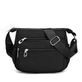 Bolso bandolera ligero de nailon negro con múltiples bolsillos y correa ajustable - Negro