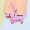 Pink and brown leather dachshund bag charm with contrast stitching and long strap - Dachshund / Light Purple