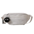 White corduroy crossbody belt bag featuring a cute soot sprite plush charm and strap - With Pendant / White