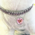 3-row rhinestone elastic pet collar with purple crystals and pink heart pendant - Light Pink / M