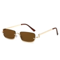 Retro half-frame square sunglasses with gold metal frame and dark brown rectangular lenses - Gold Frame Tea Lens
