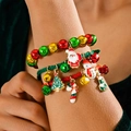 Dreiteiliges Weihnachts-Armband-Set mit Perlen, Flechtseilen und Emaille-Anhängern - Mehrfarbiges 3-teiliges Set / Bunt
