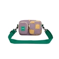 Purple children's crossbody bag with biscuit prints and green wide shoulder strap - Purple
