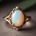 Vintage rose gold ring featuring a colorful oval opal center with sparkling diamond accents - US 6 / Champagne Gold