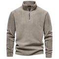 Pullover da uomo in pile kaki con mezza zip, colletto rialzato e tirante in pelle - S / verde oliva