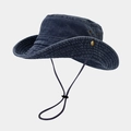 Washed navy blue wide brim sun hat with adjustable chin strap for outdoor activities - One Size / Spliced Navy Blue