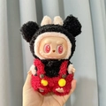 Plush Mickey-inspired black and red outfit for Labubu vinyl doll accessory - Red And Black Mickey / First And Second Generation Keychains Are Compatible With La Cloth Dolls. Dolls Not Included.