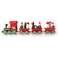 Detailed close-up of a wooden Christmas train with Santa and snowman on a white background - Red Green