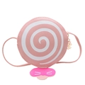 Pink lollipop shaped crossbody bag with white swirl pattern and cute bow for children - Pink