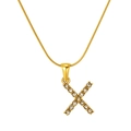 Gold plated stainless steel letter X pendant necklace with sparkling white zircons - Gold Letter X (S-P148-X)