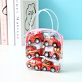 Set of 6 red toy fire trucks in a transparent zipper bag for portable storage - Fire Trucks 6Pcs Set
