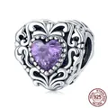 S925 sterling silver heart charm with purple gemstone and hollow scroll patterns - Mysterious Heart (SCC1929)