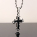 Silver twist chain necklace with cross pendant in black and white cubic zirconia - Black / Twist Chain 60cm