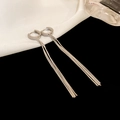 Silver fringe tassel earrings with sparkling zircon stones in a long dangling design - Hoop Tassel Style (41#)