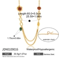 Collier doré en acier inoxydable avec pierre rouge fleur, pendentif vert et feuille - Style de Feuille Asymétrique (JDN0109016)