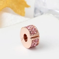 Rose gold metal charm clip with sparkling pink round crystals for DIY charm bracelets - Rose Gold Pink Zirconia Clip Charm
