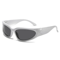 Occhiali da sole Y2K futuristici argento opaco con lenti polarizzate grigie su bianco - Montatura Argento Lente Grigia