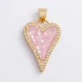Golden heart pendant with pink mosaic inlay and sparkling cubic zirconia stones - Pink-Shell Pave Heart