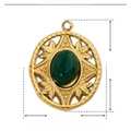 Detail view of a 16mm gold stainless steel charm with green natural stone and dimensions - Round Green Natural Stone (YE125)
