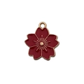 Red enamel cherry blossom charm with golden metal edges for jewelry making - Cherry Blossom Style (14795)