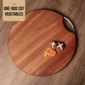 Round ebony wood cutting board with stainless steel handle and natural dark grain texture - Whole Wood Round 33*33*2.5cm