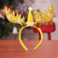 Serre-tête bois de renne de Noël avec paillettes dorées et mini bonnet de Noël - Grands Bois à Paillettes Dorées / Or