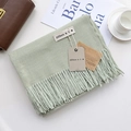 Sage green cashmere feel scarf with fringe trim and premium woven label detail - Bean Green / 200cm