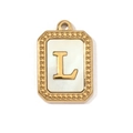 Detailed view of vintage gold letter L pendant with elegant white shell inlay - Letter L