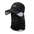 Schwarzer Outdoor-Sonnenhut mit abnehmbarer Maske und Nackenschutz zum Angeln - Einstellbar (56-60cm) / Ausziehbarer Krempe Stil / Schwarz