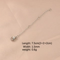 Detail showing a 7.5cm silver stainless steel extender chain with lobster clasp and sizes - Steel Color 3 Segments