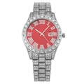 Luxury silver quartz watch for women with sparkling rhinestones and a vibrant red dial - Red Dial Silver Strap