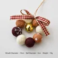 Brown and cream wool felt ball Christmas wreath with gold bell and red plaid bow - Diameter 10cm / Mini Wreath C (Red and White Plaid Bow)