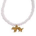 Colgante de tigre hueco chapado en oro de 18K en collar de perlas blancas de mujer - Colgante de Tigre Hueco Collar de Perlas-Dorado / Dorado