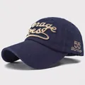 Navy blue vintage baseball cap with 3D embroidery and adjustable metal eyelet detail - AVERAGE JOES Style / Navy Blue