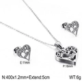 Silver hollow heart necklace and earrings jewelry set with size and weight details - Silver Hollow Line Style (KS132870-KFC)