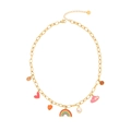 Collana dorata con ciondoli arcobaleno e cuore in smalto colorato e cristalli luminosi - Stile Arcobaleno e Cuore (1#)
