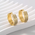 Orecchini a cerchio unisex in acciaio dorato 18k con finitura spazzolata argento - Stile a Righe Artigianato Spazzolato Oro Argento (KE113002-XY)