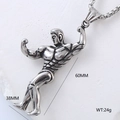 Collana con pendente uomo muscoloso in argento vintage acciaio titanio altezza di 60mm - Ciondolo Uomo Muscoloso