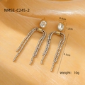 Elegant gold-plated stainless steel tassel drop earrings with sparkling rhinestones - Gold White (NMSE-C245-2)