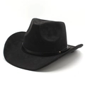 Classic black faux suede western cowboy hat with slim leather band and gold stud accent - M(56-58cm) / Black
